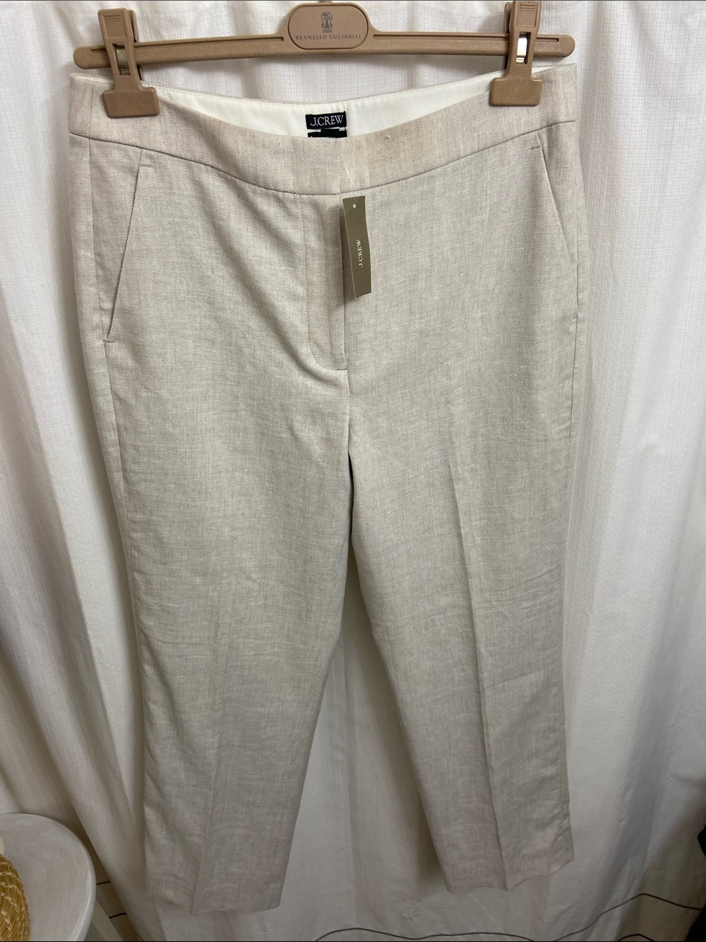 J. Crew Kate Straight-Leg Pant in Natural Linen Neutral Tailored Trouser - Picture 9 of 16